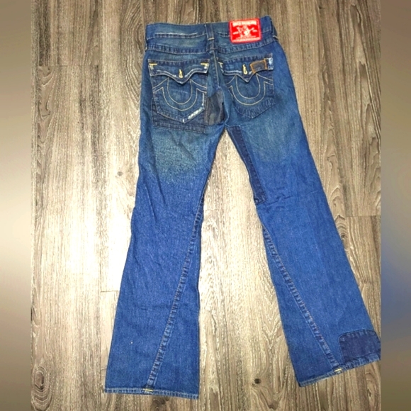 VINTAGE TRUE RELIGION FLARED JEANS - 32W UK 10 BLUE COTTON - Picture 9 of 11